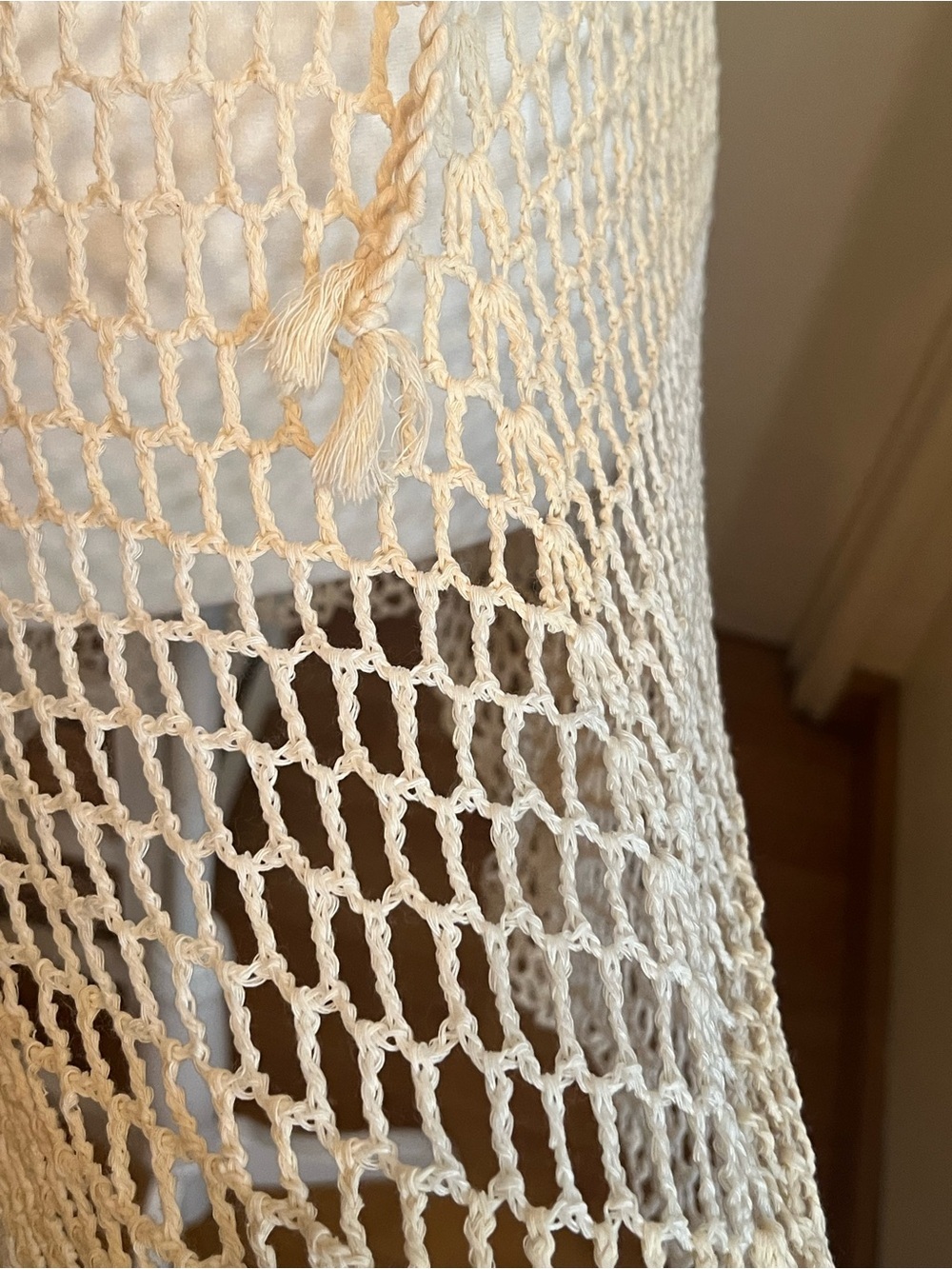 Handmade crochet boho cover-up dress untagged, cream/off-white,vintage-inspired - Picture 3 of 5